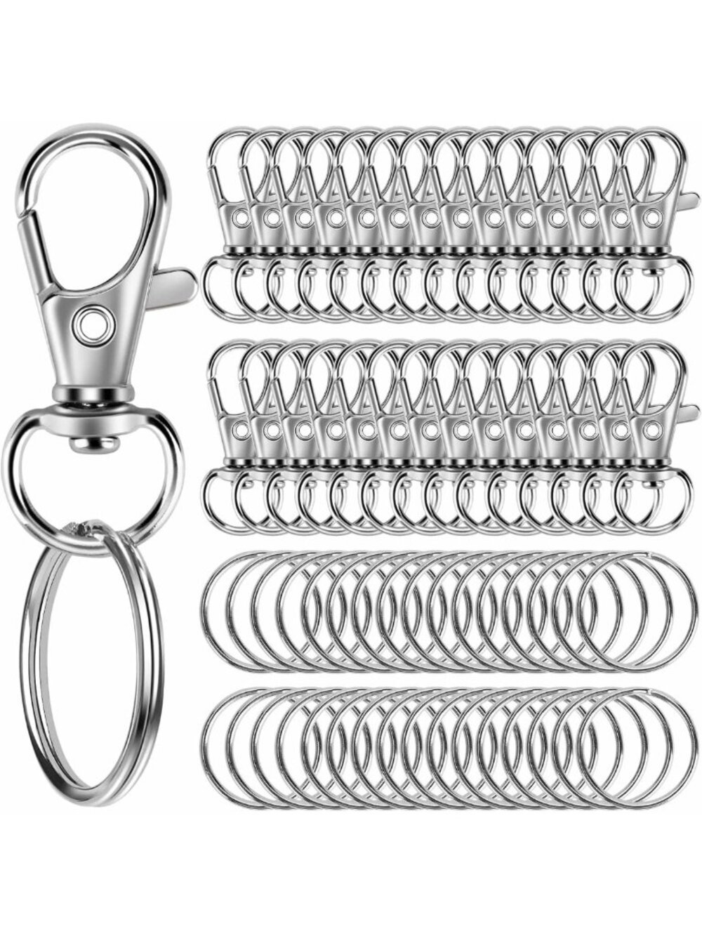 60PCS Keychain Making Kit - 30 Clips & Rings, Lobster Claw Clasps for DIY
